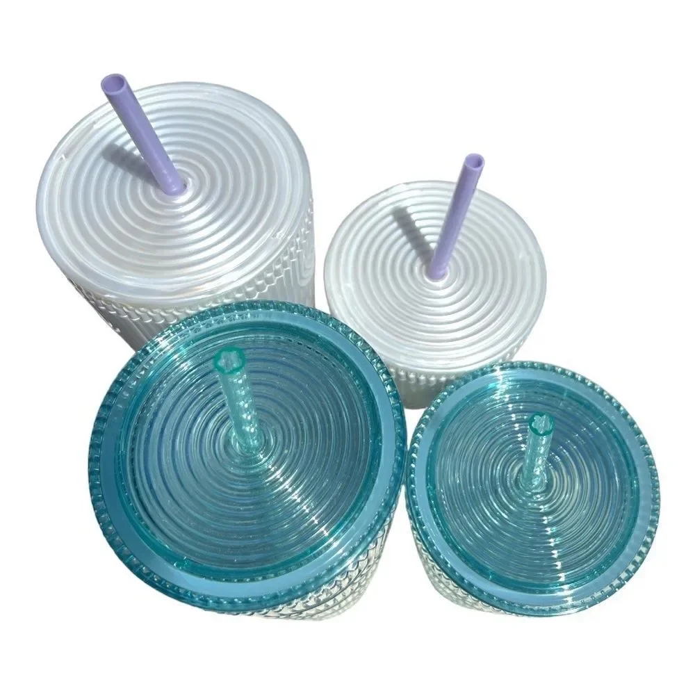 4~ Starbucks Pearl White and Clear Mermaid Tumblers 24oz & 16oz Bundle